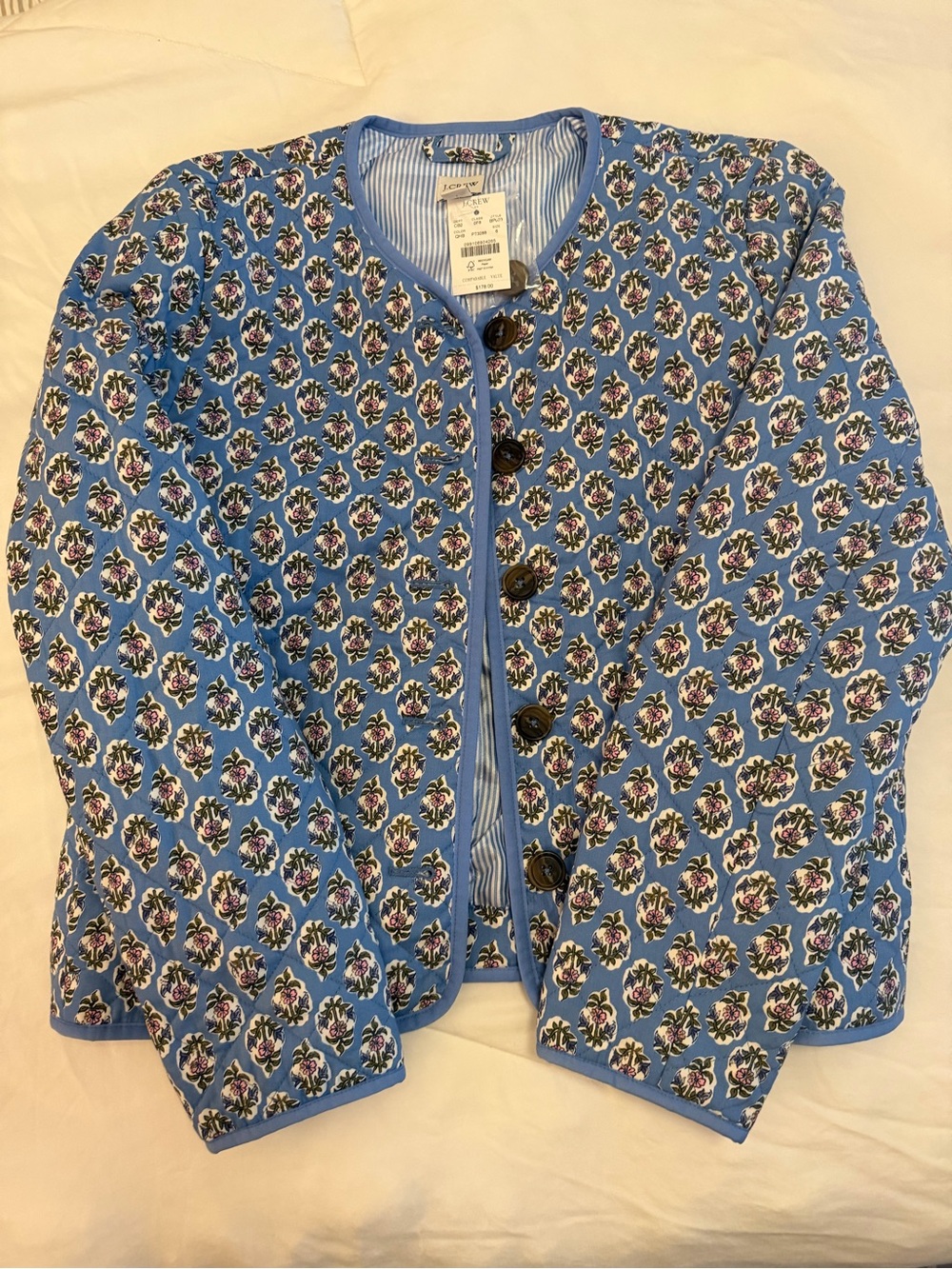 JCREW factory Women’s Floral Quilted Lined Jacket in Light Blue - NWT